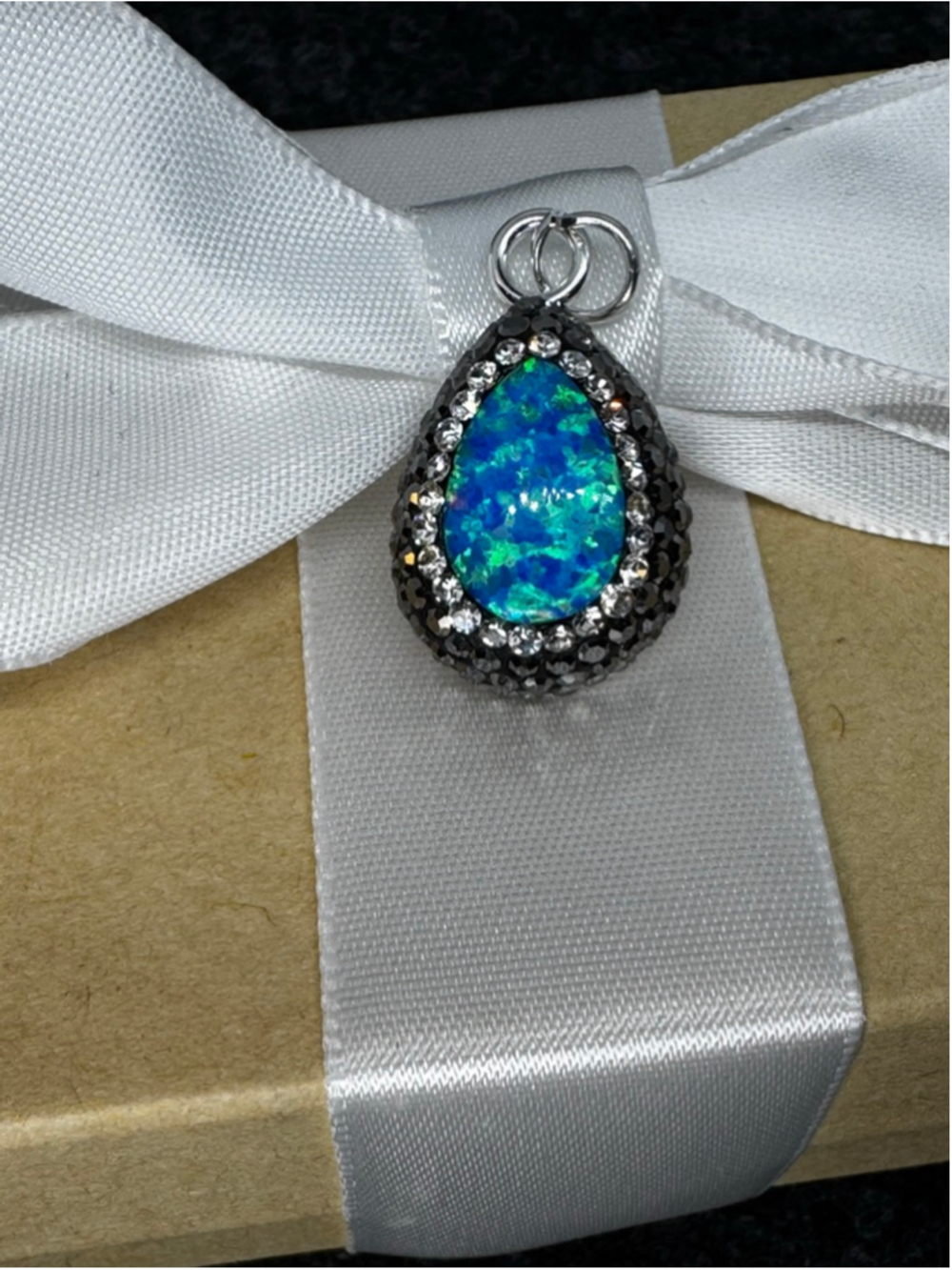 Teardrop Opal with Austrian Crystals set in Sterling Silver